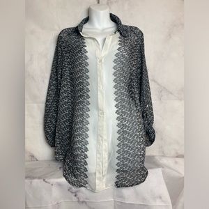 Alyx Loose Fit Sheer Abstract Tunic Blouse Large